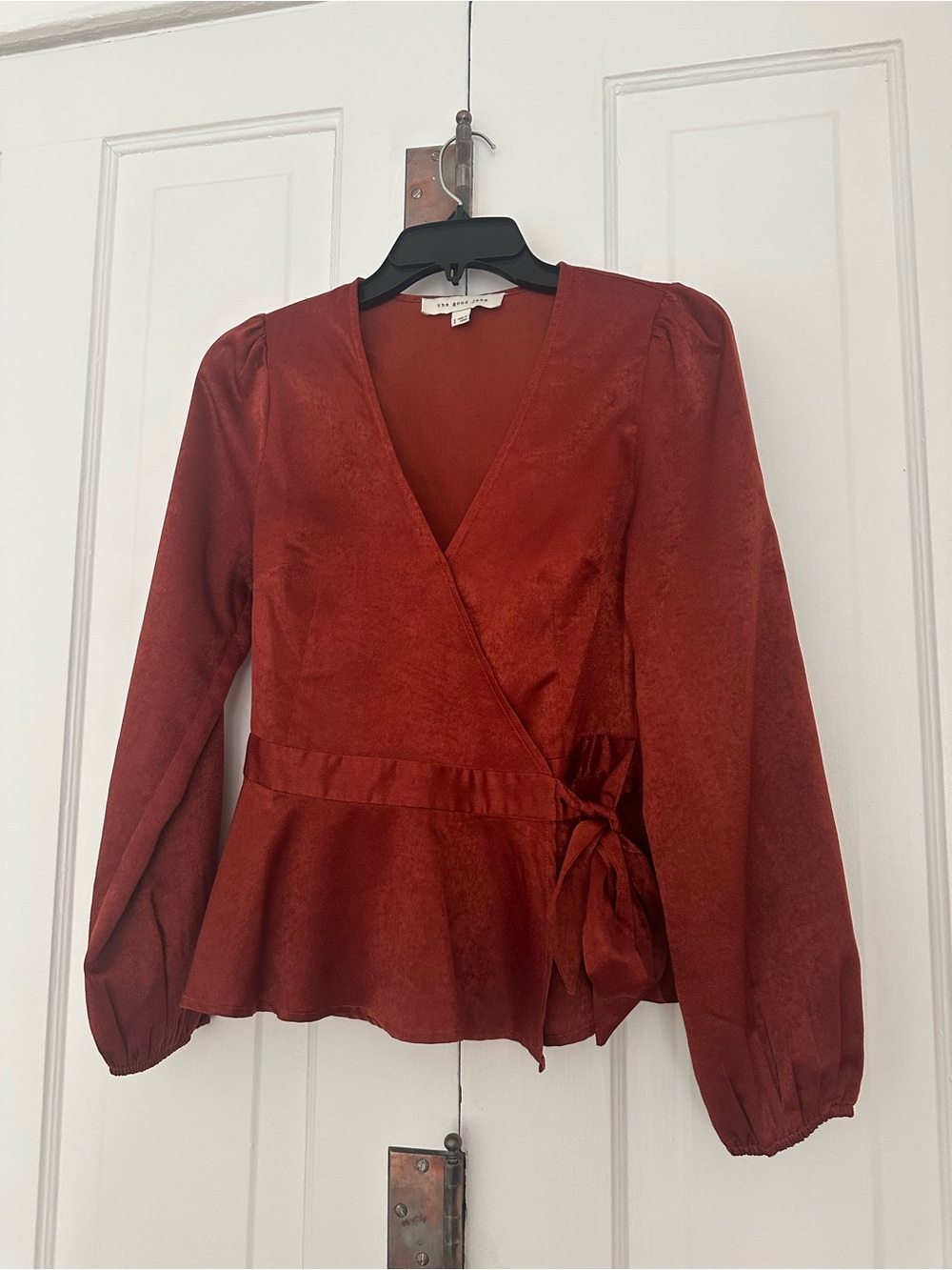 The Good Jane wrap long sleeve blouse • Size S • dark orange / rust color